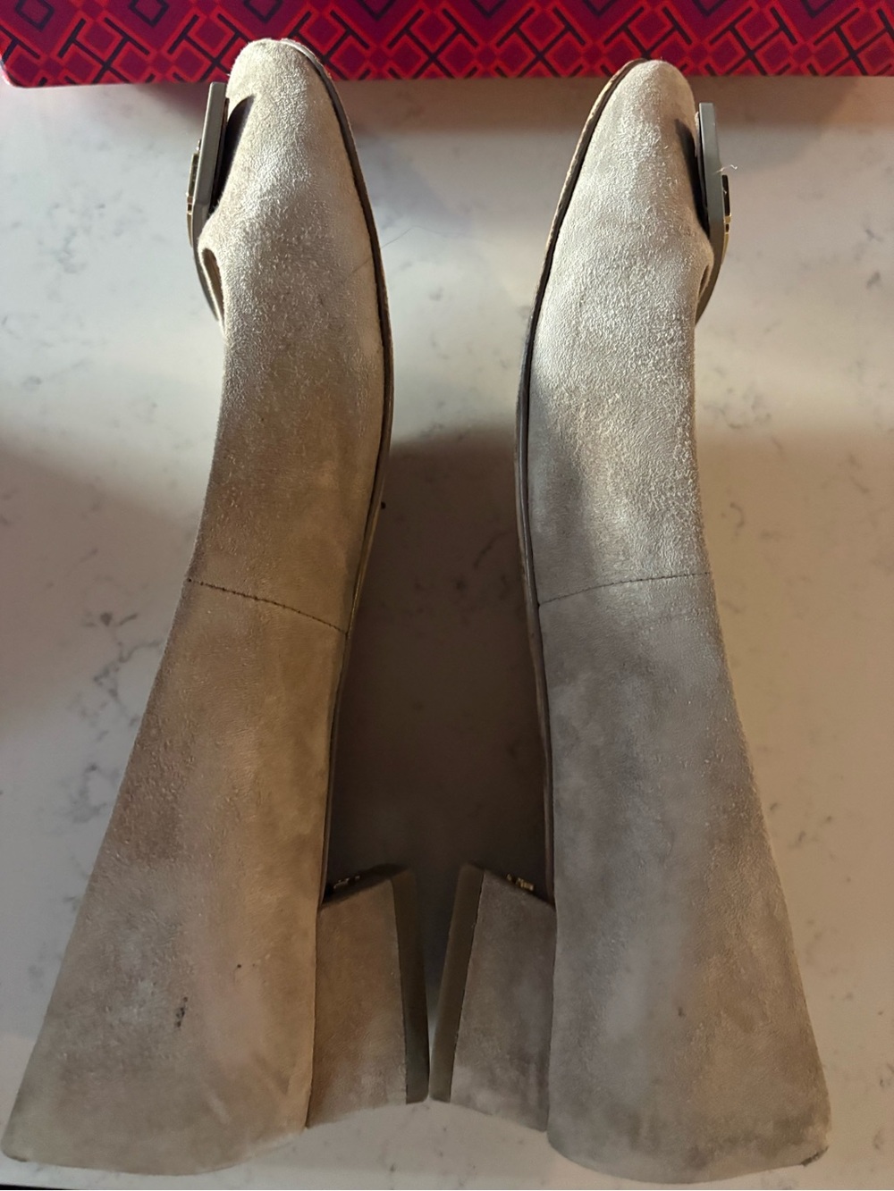 Tory Burch Taupe Suede Logo Flats w/Gold Hardware- Gigi Suede Pump - Picture 5 of 7